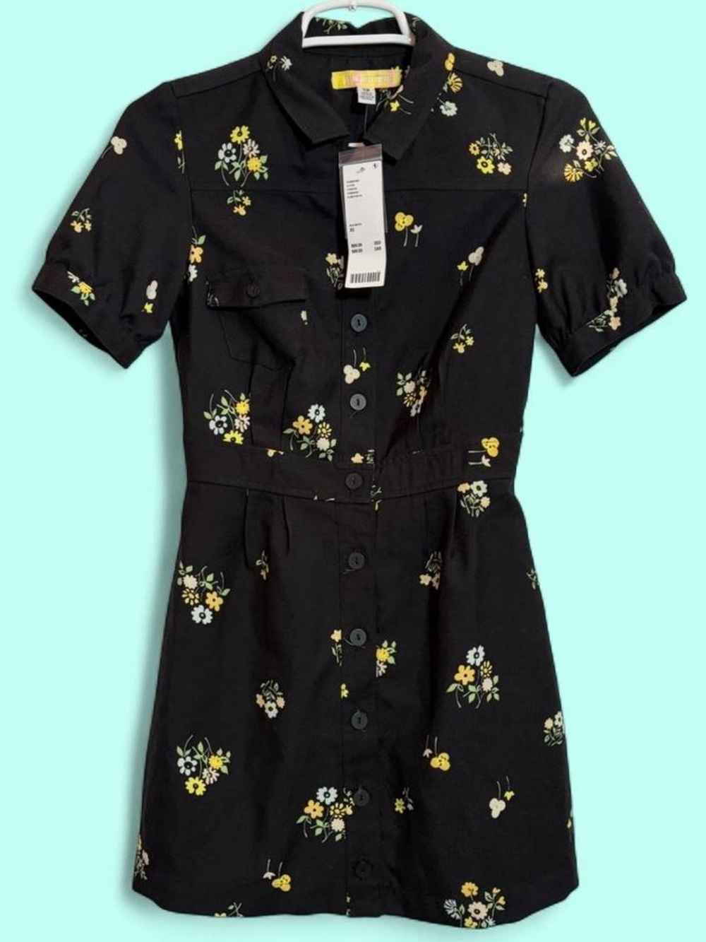 Urban Outfitters Black Short-Sleeve Floral Button Dress Cade diner vintage style